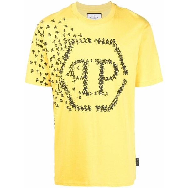 フィリップ飾り気のない メンズ ティーシャツ トップス Skull bones logo-print t-shirt  Yellow