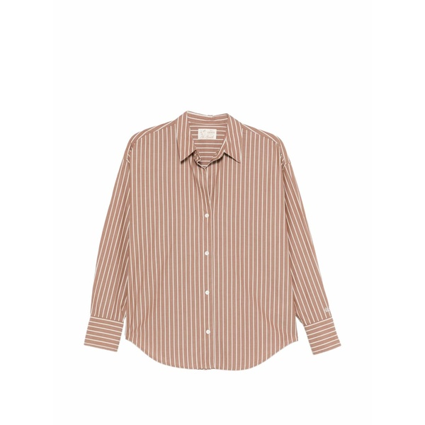 エムシーツーセイントバース レディース ティーシャツ トップス Cristal striped v-neck top Brown