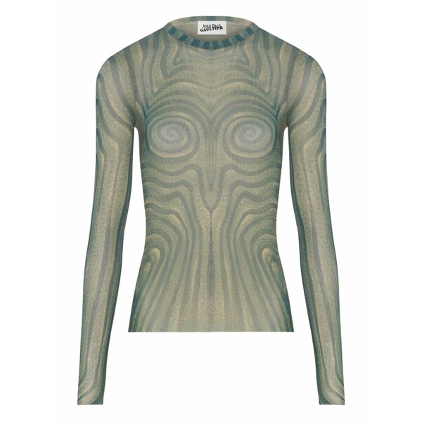 ジャン極点 ゴルチエ メンズ プルオーバー トップス Spiral long-sleeved printed top Green