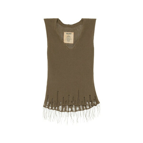 ユマ・一 レディース カットソー トップス Frayed vest Brown