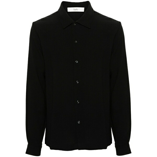空想科学小説アール メンズ プルオーバー トップス Crepe long-sleeved shirt Black
