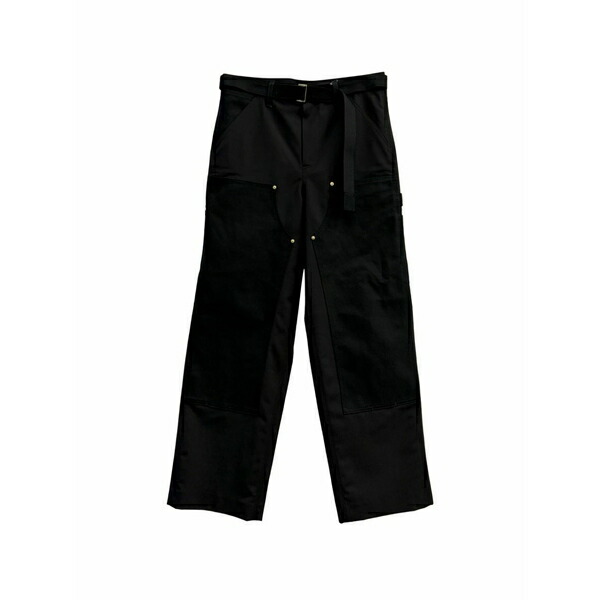 サカイ メンズ 心地よいズボン下 ボトムス Belted cotton trousers Black