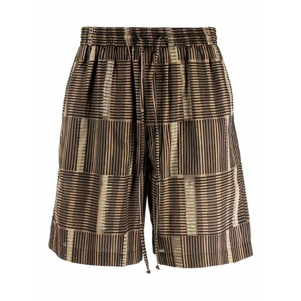 ナヌーシュカ メンズ 心地好いズボン下 ボトムス Striped elasticated-waist shorts Brown