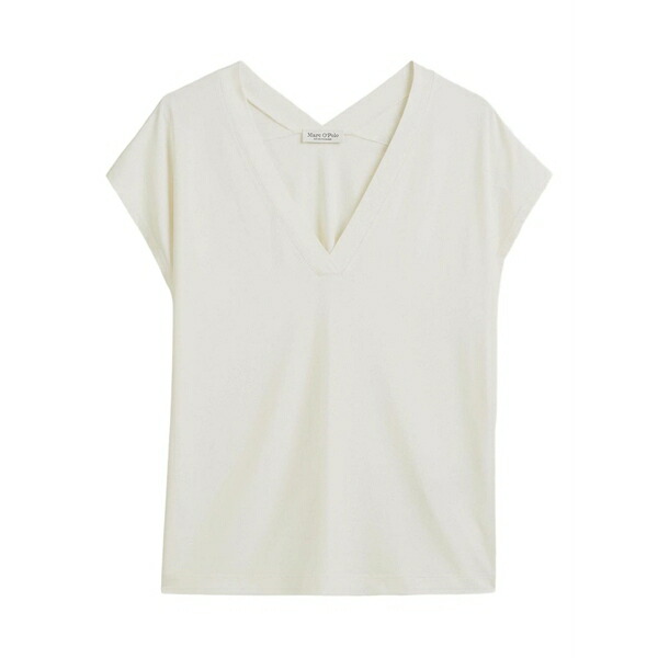 マルコポーロ レディース プルオーバー トップス V-neck cap-sleeve t-shirt White