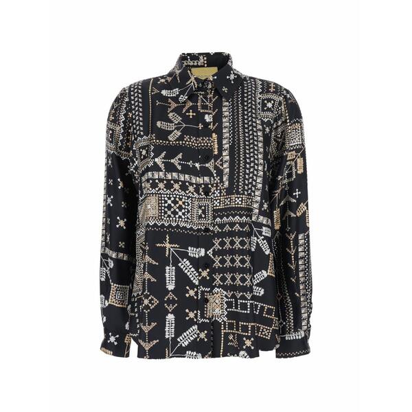モモン レディース シャツ トップス Patterned buttoned shirt Black｜asty