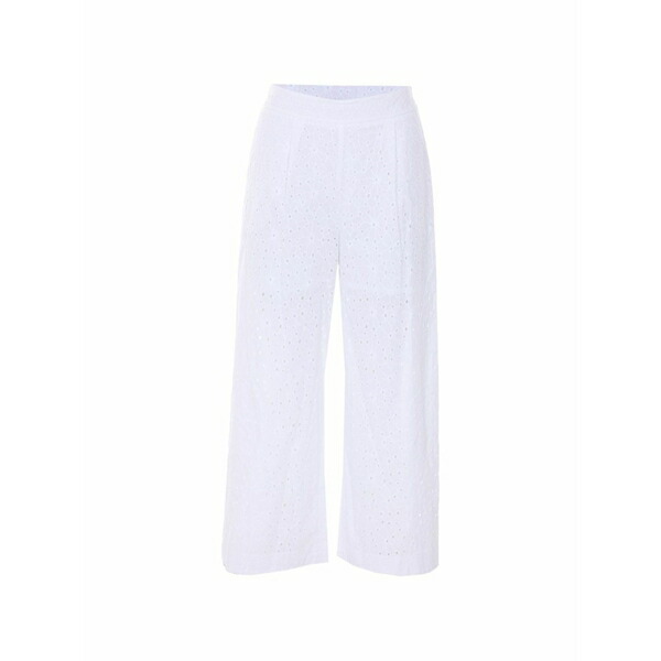 ツイン書き割り レディース 心地よいズボン下 ボトムス Floral-embroidered wide-leg trousers White