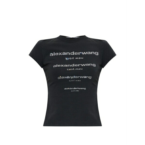 アレキサンダーワン レディース Tシャツ トップス Crystal-embellished t-shirt Black｜asty