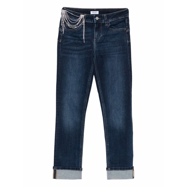 リュージョー レディース ジーンズズボン下 ボトムス Rhinestone-embellished straight-leg jeans Blue