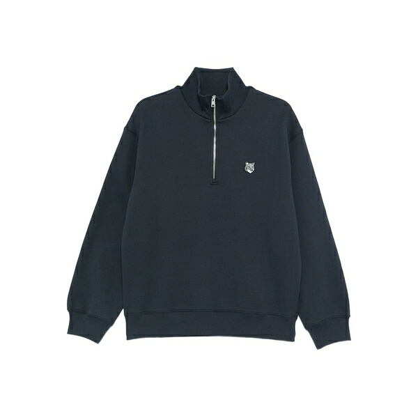 住み家 稲荷 メンズ パーカー・スウェットシャツ アウター Half-zip fox-head sweatshirt Blue