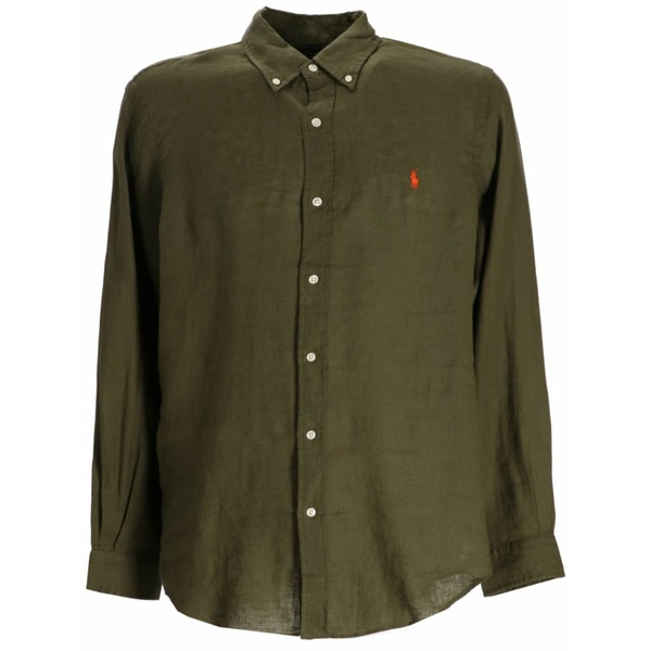 ラルフローレン メンズ ティーシャツ トップス Logo-detail button-down linen shirt Green