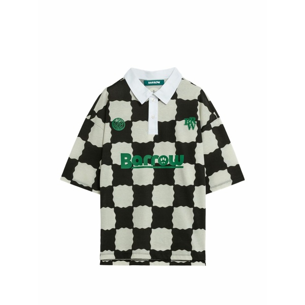 バロウ メンズ スポーツシャツ トップス Chequered short-sleeve polo shirt Black