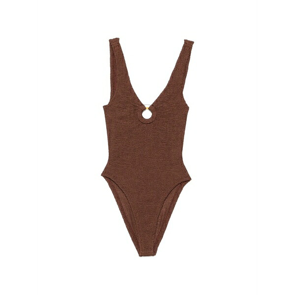 フンザ・ジー レディース 衣裳 トップス Crinkle-effect ring-detail swimsuit Brown