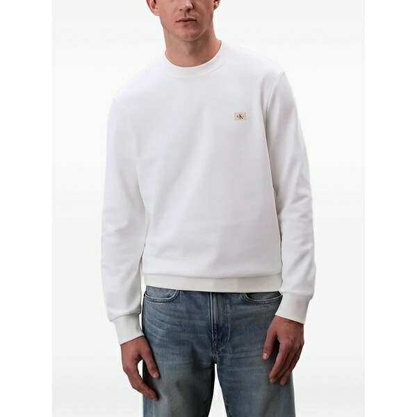カルバンクライン メンズ パーカー・スウェットシャツ アウター Logo-patch crew-neck sweatshirt White