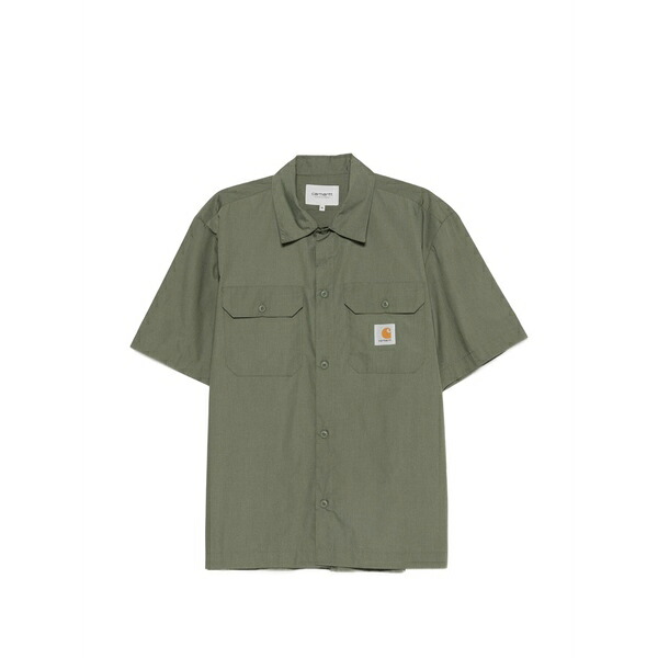 鉄道車両ハート型 メンズ プルオーバー トップス Craft logo-patch short-sleeve shirt Green