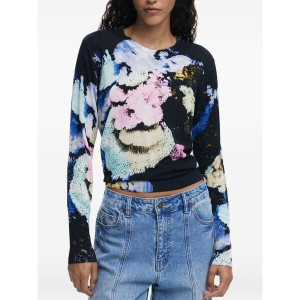デジグアル レディース ティーシャツ トップス Abstract floral-print t-shirt Black