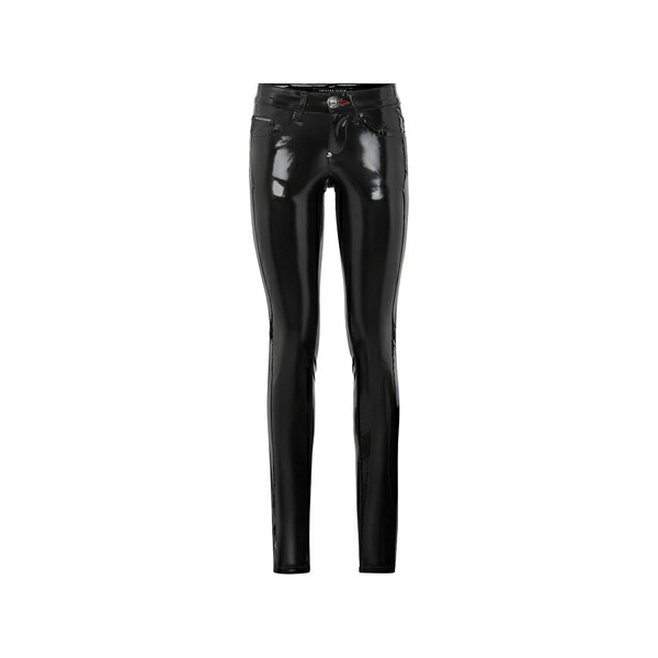 フィリップ飾り気のない レディース 心地よいズボン下 ボトムス Patent-finish trousers Black
