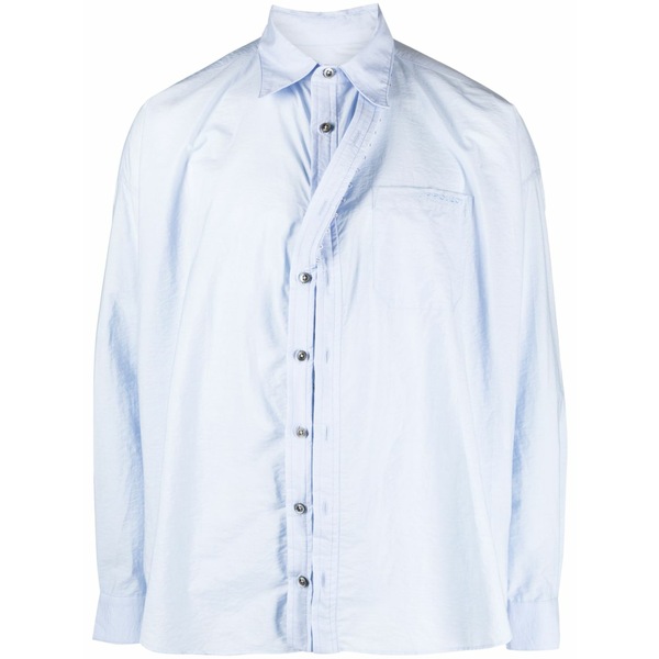 ワイ事業計画 メンズ プルオーバー トップス Asymmetric cotton-blend shirt Blue