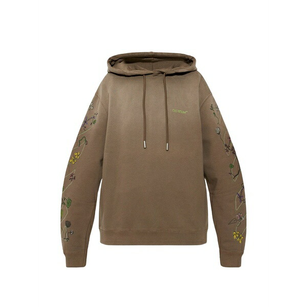 象牙色 レディース パーカー・スウェットシャツ アウター Floral-embroidered hoodie Brown