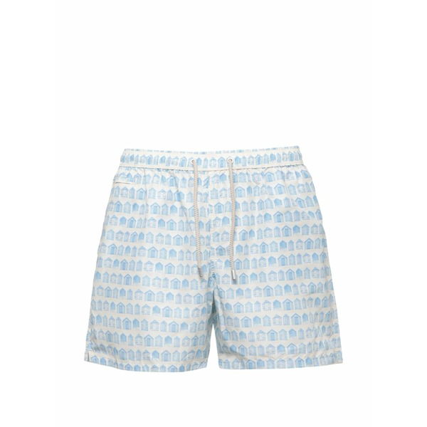 エムシーツーセイントバース メンズ 心地よいズボン下 ボトムス Lighting beach-hut print swim shorts Blue