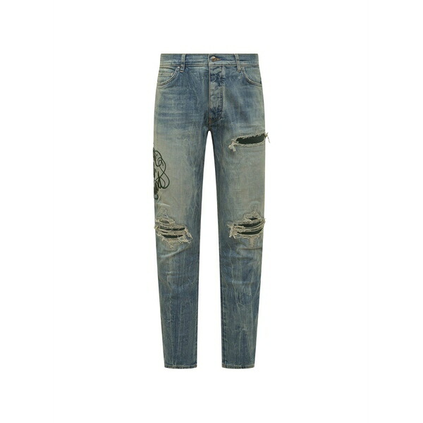 アミリ メンズ ジーンズズボン下 ボトムス Embroidered distressed-effect jeans Blue