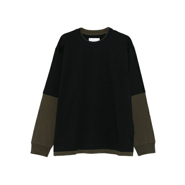 サカイ メンズ ティーシャツ トップス Two-tone t-shirt Black