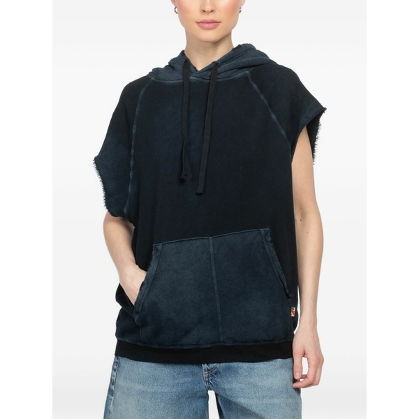 無償性シティ レディース パーカー・スウェットシャツ アウター Hooded frayed-trim top Black