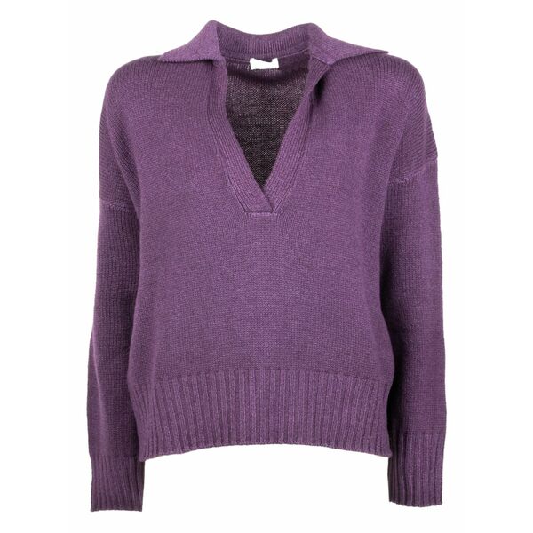 軍事基地 ミラノ レディース プルオーバー トップス Polo-collar v-neck top Purple