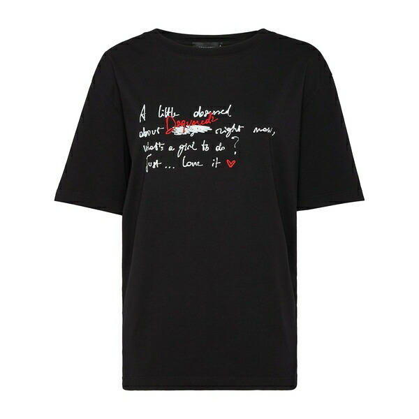 ディースクエアード レディース ティーシャツ トップス Logo-embroidered t-shirt Black