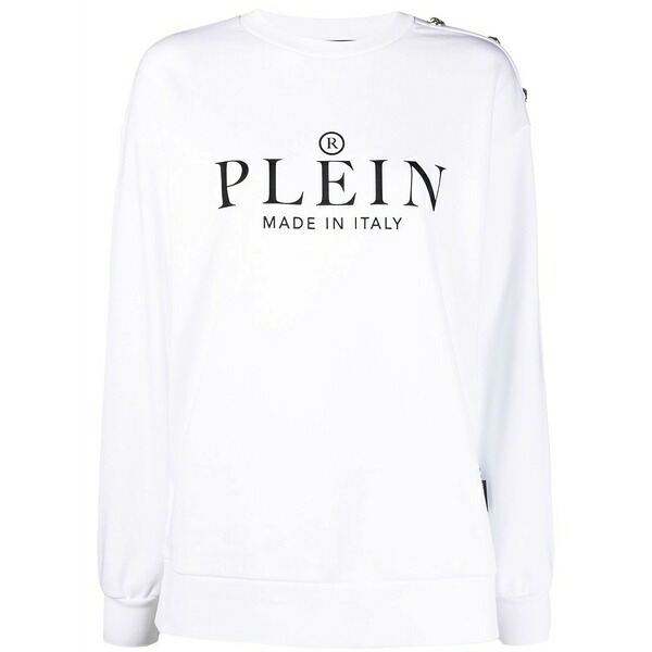 フィリッププレイン レディース ニット&セーター アウター Logo-print crew neck sweatshirt White｜asty