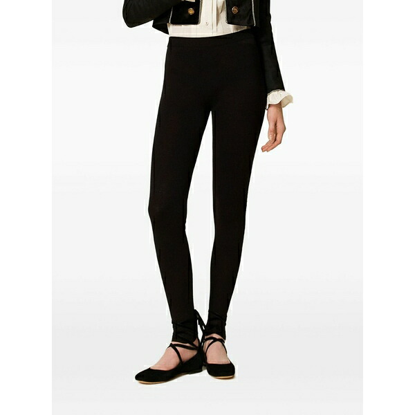 ツイン仕掛ける レディース 心地よいズボン下 ボトムス Side-band knit leggings Black