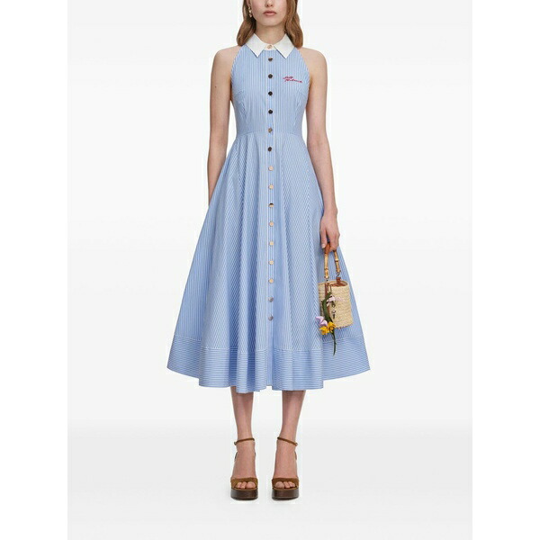 セルフ・ポートレイト レディース 衣裳 トップス Striped halterneck MIDI dress Blue