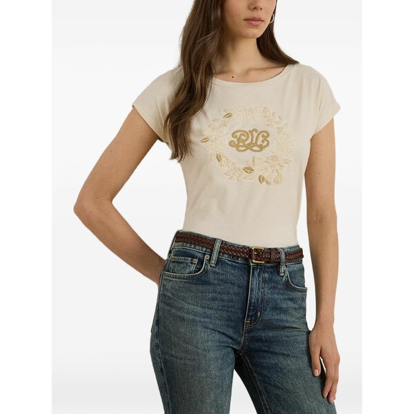 ラルフローレン レディース ティーシャツ トップス Logo-embroidered t-shirt Neutrals