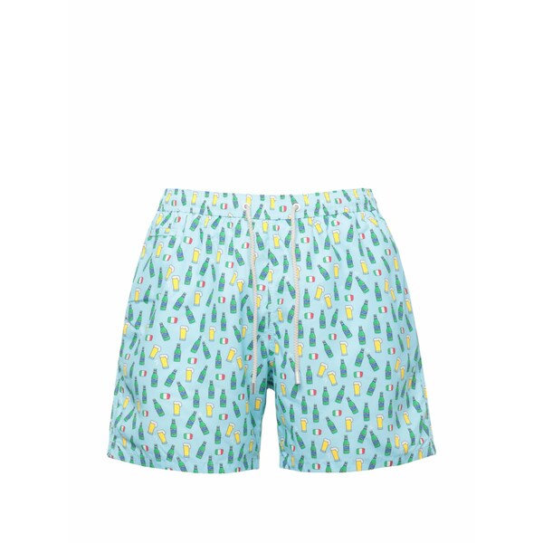 エムシーツーセイントバース メンズ 心地よいズボン下 ボトムス Graphic-print drawstring swim shorts Blue
