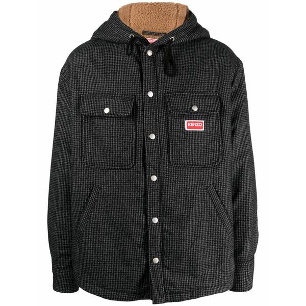 ケンゾー メンズ 上衣＆上衣 アウター Houndstooth-pattern hooded jacket Grey