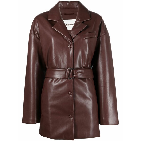 ナヌーシュカ レディース 上衣＆上衣 アウター Belted faux-leather blazer Brown