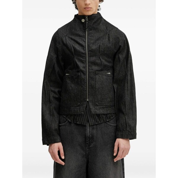 アーダーエラー メンズ ジャケット&ブルゾン アウター Zip-fastening pleated denim jacket Black|asty
