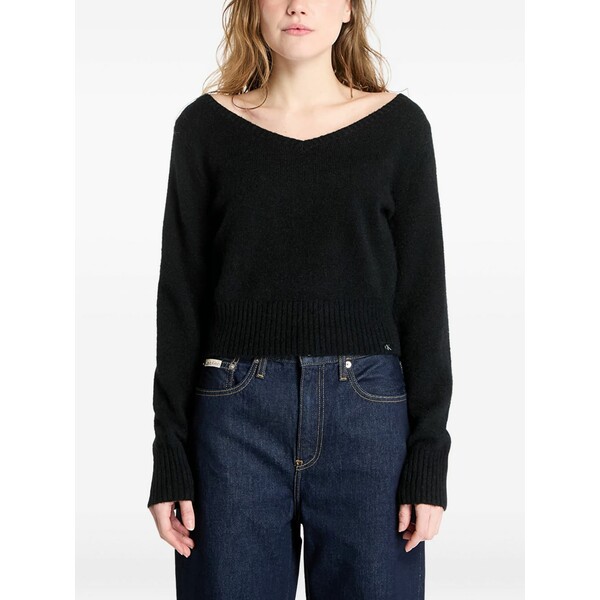 カルバンクライン レディース 編み物\u0026ティーシャツ アウター V-neck sweater Black