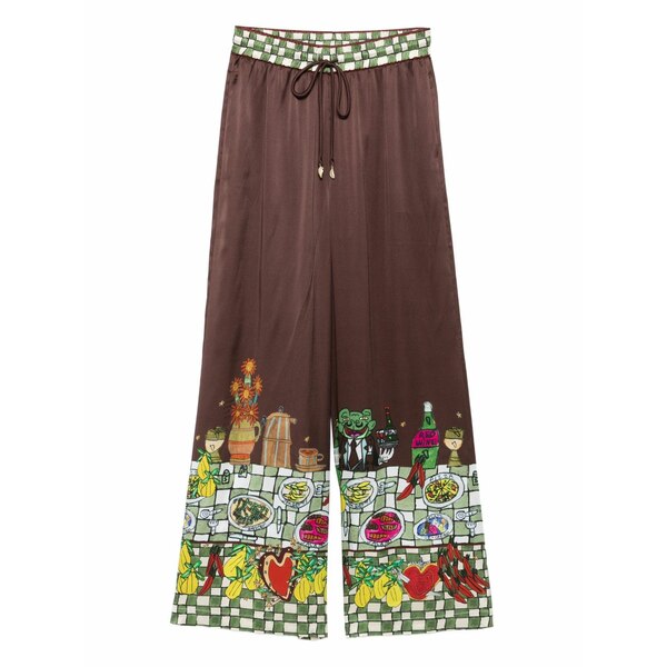 アレメ レディース カジュアルパンツ ボトムス Drawstring-waist printed trousers Brown｜asty