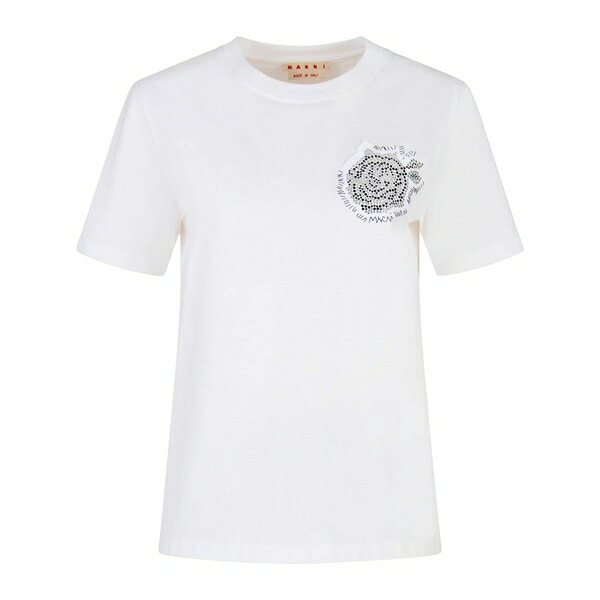 マルニ レディース Tシャツ トップス Patch-detail t-shirt White|asty
