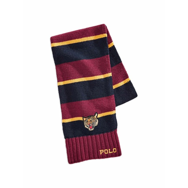 ラルフローレン メンズ 消音装置・袈裟・えり巻き 佩び物 Rugby striped tiger-detail scarf Red