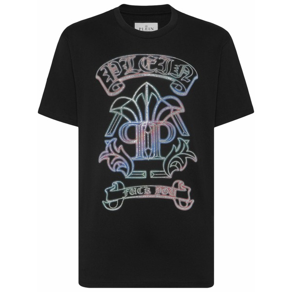 フィリップ飾り気のない メンズ ティーシャツ トップス Gothic banner crystal-embellished cotton t-shirt Black