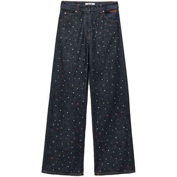 エムエスジイエム レディース ジーンズズボン下 ボトムス Rhinestone-embellished wide-leg jeans Blue