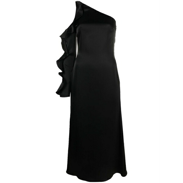 デヴィッド コーマ レディース 衣裳 トップス Asymmetric ruffle-trim satin dress Black