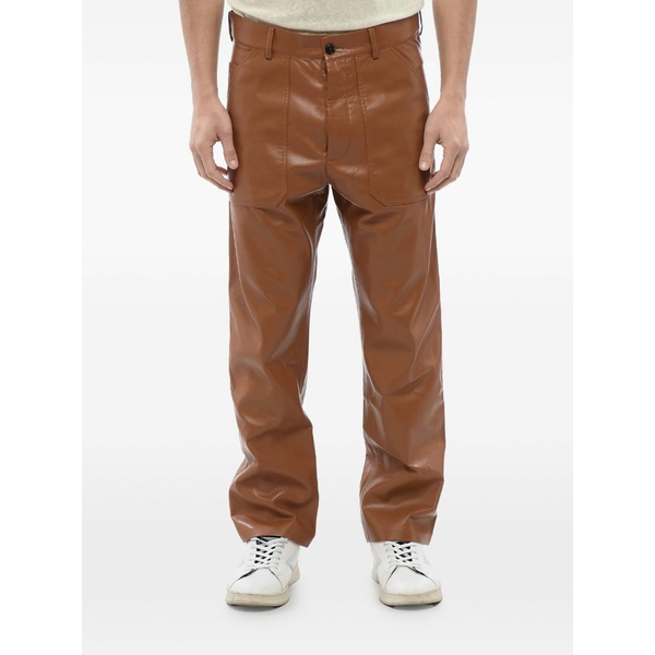 ナヌーシュカ メンズ 心地好いズボン下 ボトムス Patch-pocket leather trousers Brown