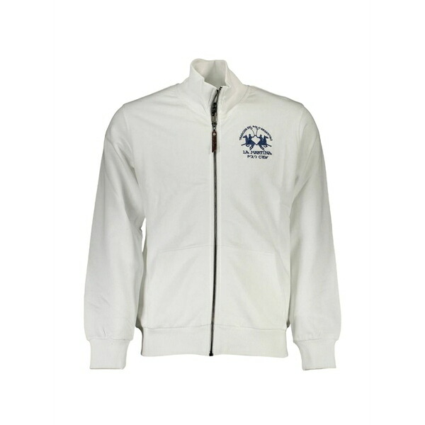 ラ マルティーナ メンズ パーカー・スウェットシャツ アウター Logo-embroidered zip-up sweater White