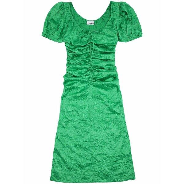 ガニー レディース 衣裳 トップス Crinkled-effect puff-sleeve MIDI dress Green