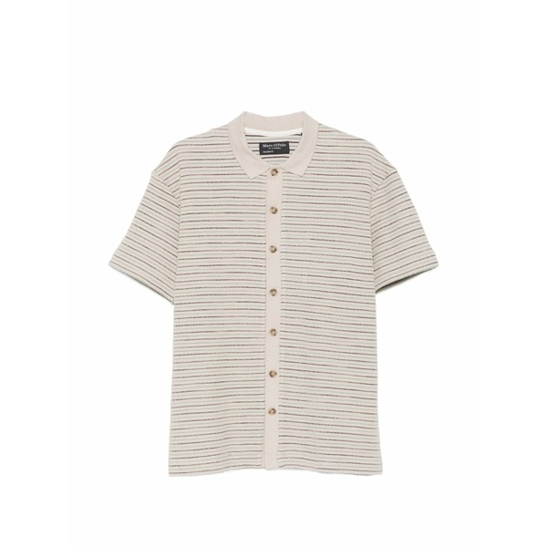 マルコポーロ メンズ ティーシャツ トップス Striped button-through shirt Neutrals