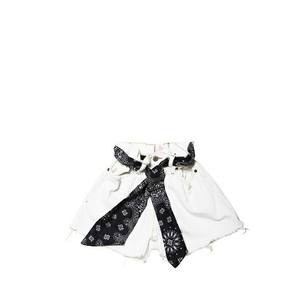 エムシーツーセイントバース レディース 心地よいズボン下 ボトムス Paisley-print frayed-edge shorts White