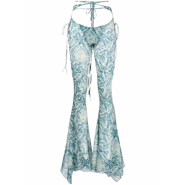 ナウルズ レディース 心地よいズボン下 ボトムス Glimmer graphic-print flared trousers  Blue