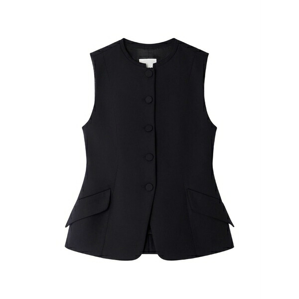 砂子ロ レディース カットソー トップス Flap-pockets flared peplum vest Black